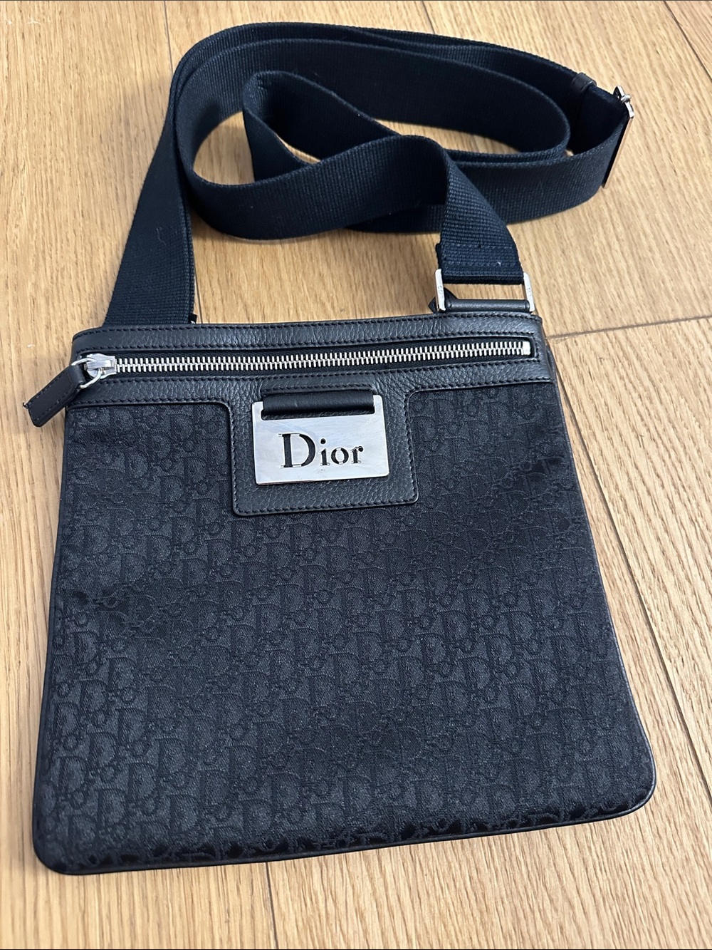Dior Black Monogram Messenger Crossbody with Silver Plaque